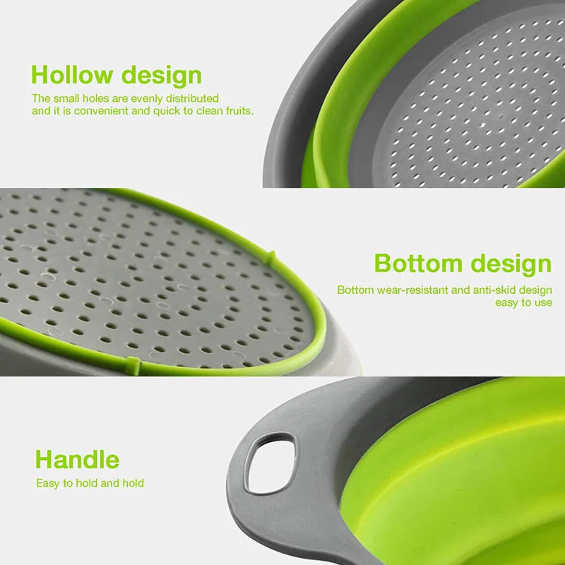 Silicone Vegetable and Fruit Cleaning Basket, Foldable Water Filter Net for Kitchen Drainage, Multi-Function Washing Tool.