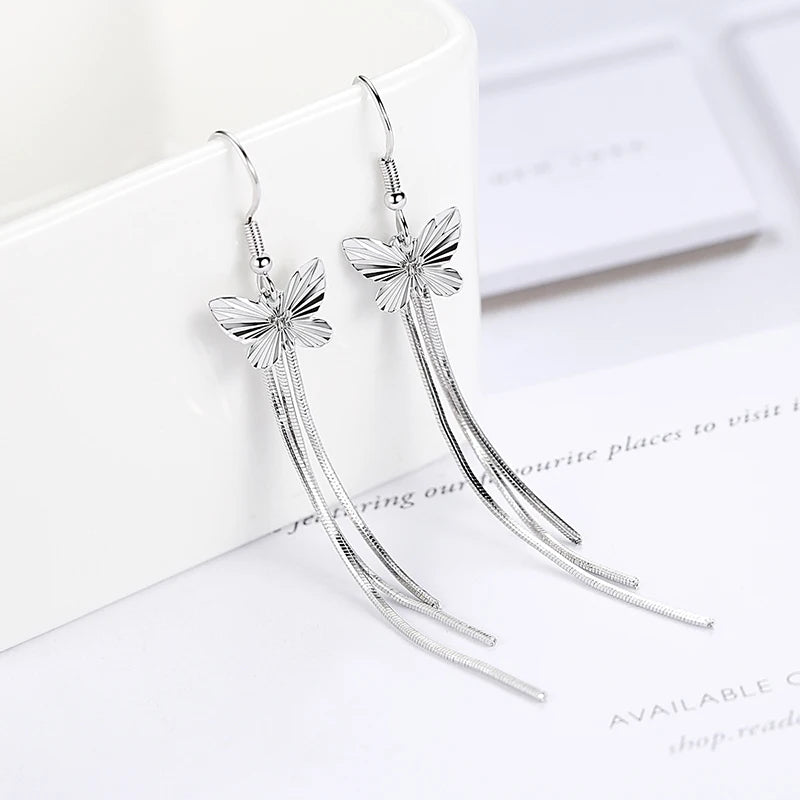 925 Sterling Silver Butterfly Drop Earrings