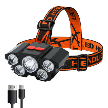 5 LED Rechargeable Flashlight with Built-in Battery – Ultra-Bright Headlamp for Camping, Fishing & Adventure