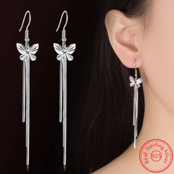 925 Sterling Silver Butterfly Drop Earrings