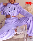 purple Hooded Women’s Tracksuit Fashion Jogging Set with Cropped Hoodie & Sweatpants
