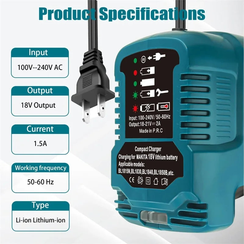 18V 22V Li-ion Battery Charger Fast Charging Replacement for Makita, Milwaukee, Dewalt, Bosch EU/US Plug