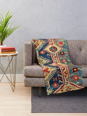 Cozy up with this Southwest Anatolian Rug Print Throw Blanket featuring a unique vintage rug design in soft flannel. Perfect as a custom sofa quilt for rustic or boho deco