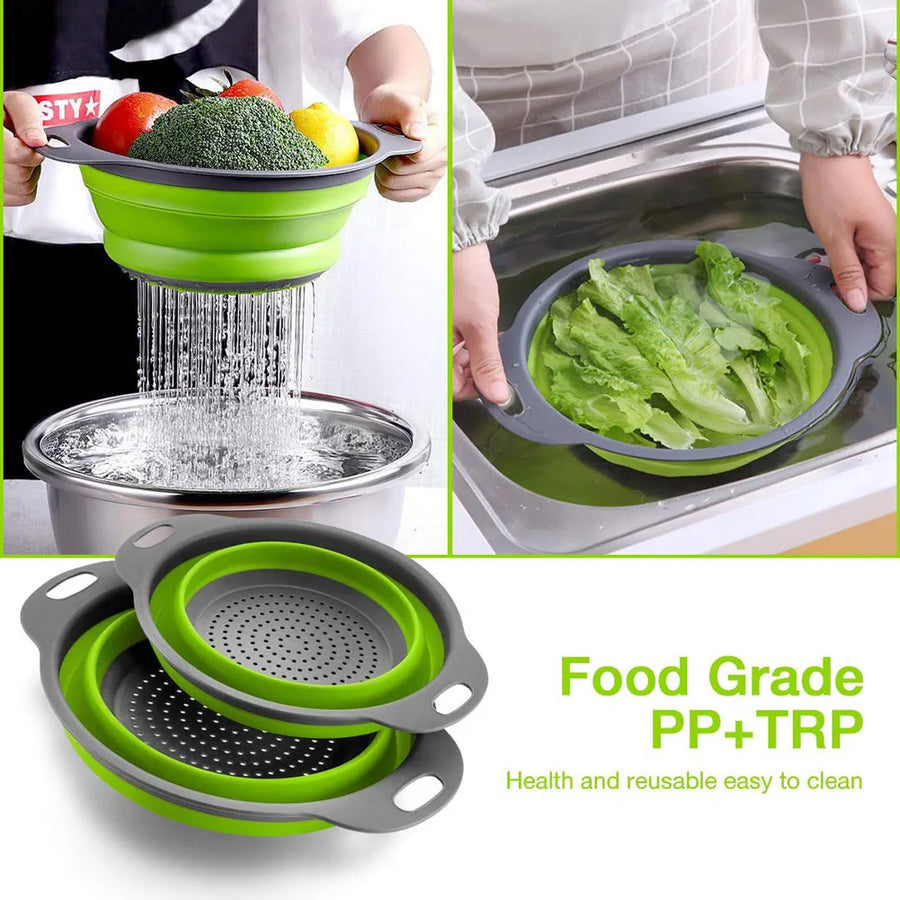 Silicone Vegetable and Fruit Cleaning Basket, Foldable Water Filter Net for Kitchen Drainage, Multi-Function Washing Tool.