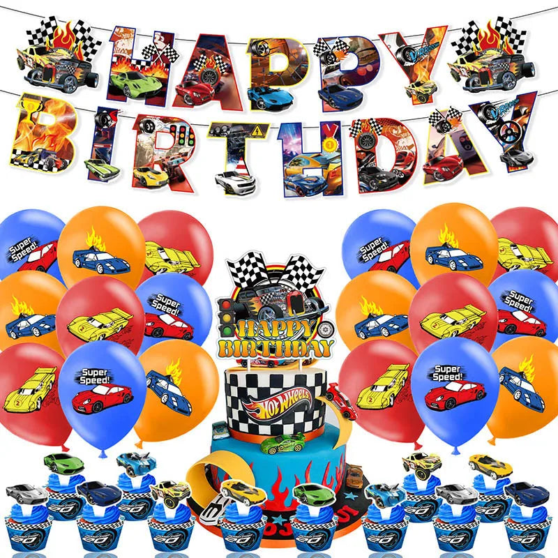 Hot Wheels Car Birthday Party Decorations - Disposable Tableware, Balloons, Cups, Plates & Tablecloths for Boys' Birthday & Baby Shower Supplies