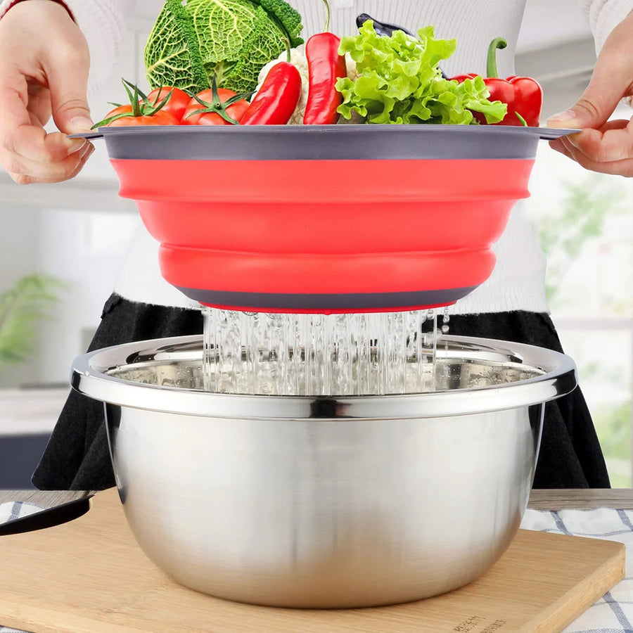 Silicone Vegetable and Fruit Cleaning Basket, Foldable Water Filter Net for Kitchen Drainage, Multi-Function Washing Tool.