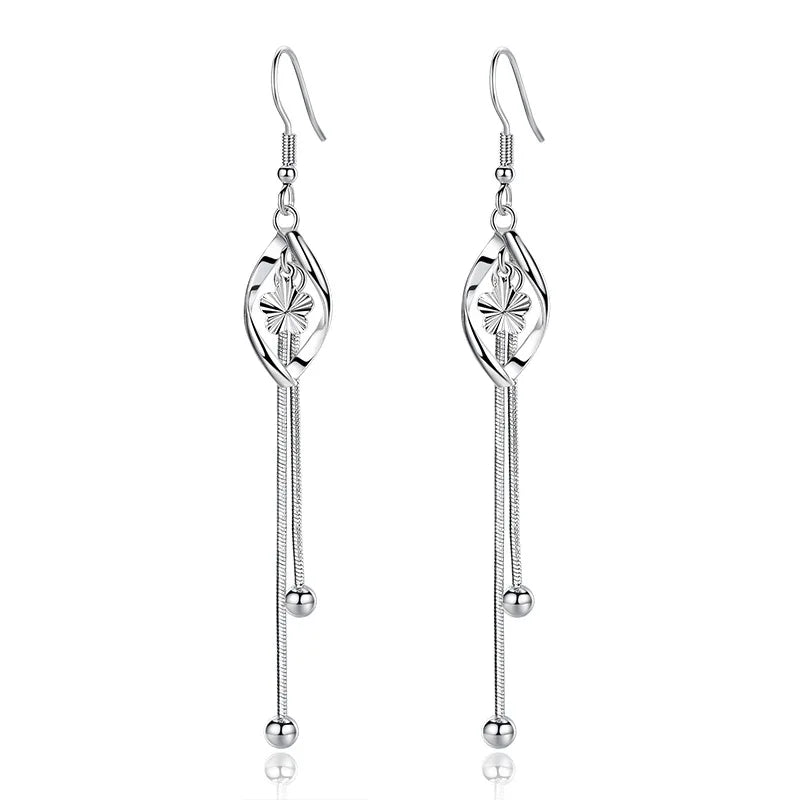 Elegant 925 Sterling Silver Hollow Leaf Flower Drop Earrings - Long, stylish jewelry for women. Perfect for any occasion!