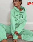 green Hooded Women’s Tracksuit Fashion Jogging Set with Cropped Hoodie & Sweatpants
