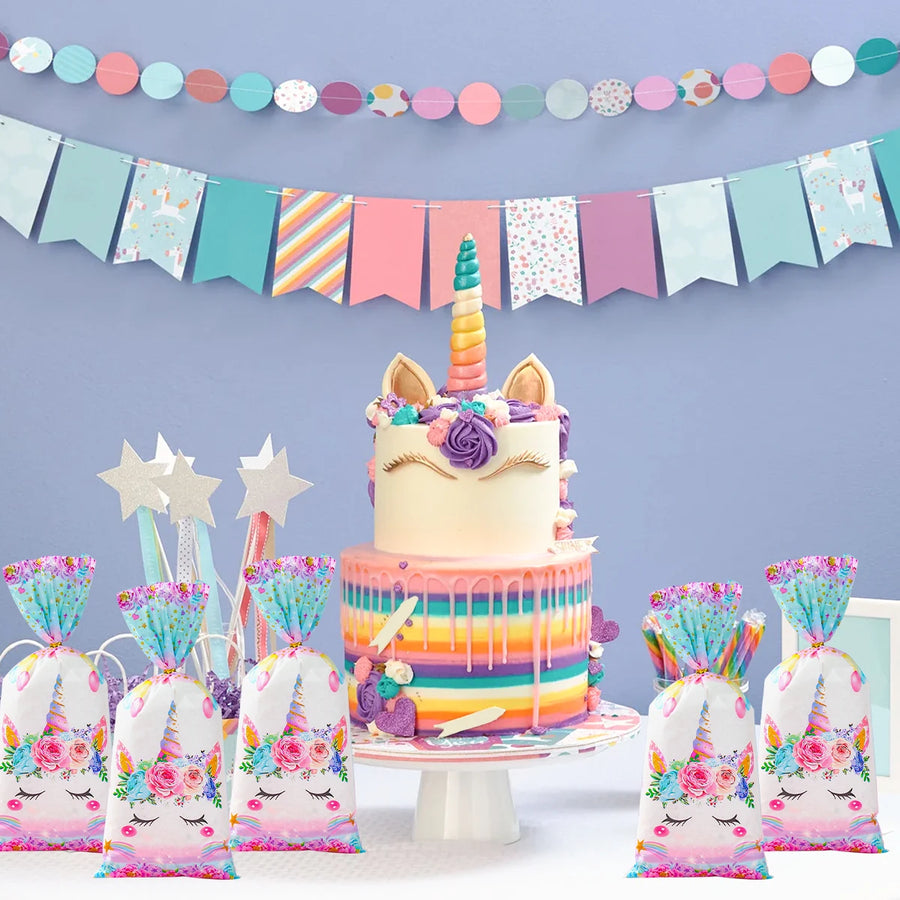 Unicorn Birthday Party," "Disposable Tableware," "Kids' Party Supplies," and "Girl's Birthday Supplies