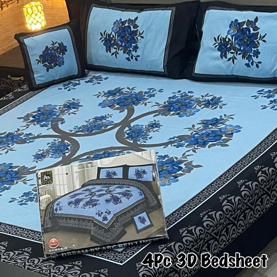 Upgrade your bedroom with our 3D Panel Bedsheet Set in Crystal Cotton. Includes a king-size sheet (95x98 inches), 2 pillowcases (19x29 inches), and 1 cushion case (14x14 inches). Featuring wrinkle-resistant, silky-soft, and durable fabric with fast colors, this high-quality set is machine washable and adds elegance to your decor. Perfect for a stylish and comfortable bedroom upgrade!"