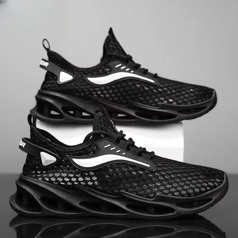 Men's Lace-Up Mesh Sneakers Fashion Hollow-Sole Low Top Running Shoes