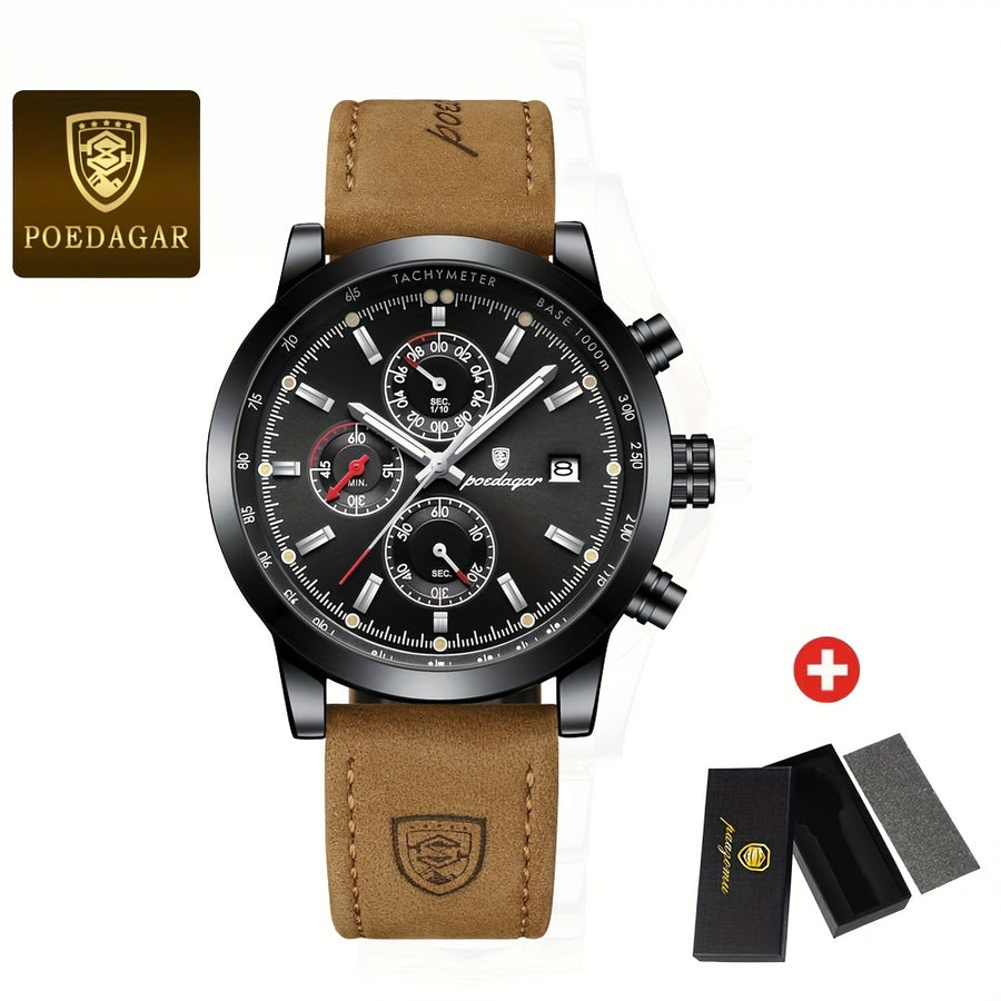 POEDAGAR, Men's Waterproof Watch, Luminous Chronograph Date Watch, Sports Quartz Watches