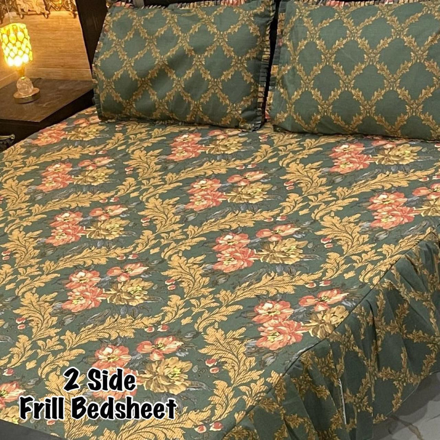3Pc Stitched 2 Sided Frill Bedsheets Stuff  Mix Cotton