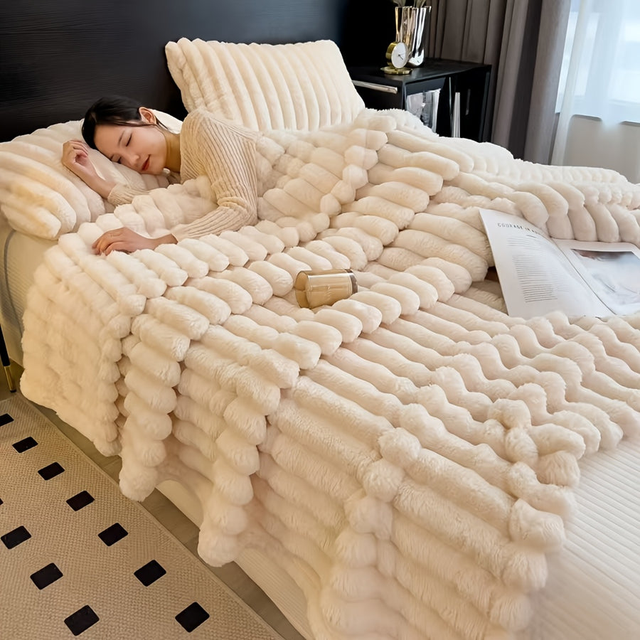 Ultra-Soft Faux Rabbit Fur Throw Blanket – Warm, Cozy & Stylish for Couch, Bed & Travel – Perfect Gift.