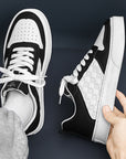 Black and white Casual Lace-up Sneakers for Men Breathable Plaid Flats Shoes